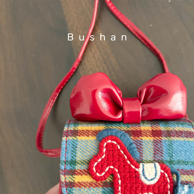 Dječja crossbody torba u korejskom stilu, crtani pony, mašna i novčanik, karirani uzorak