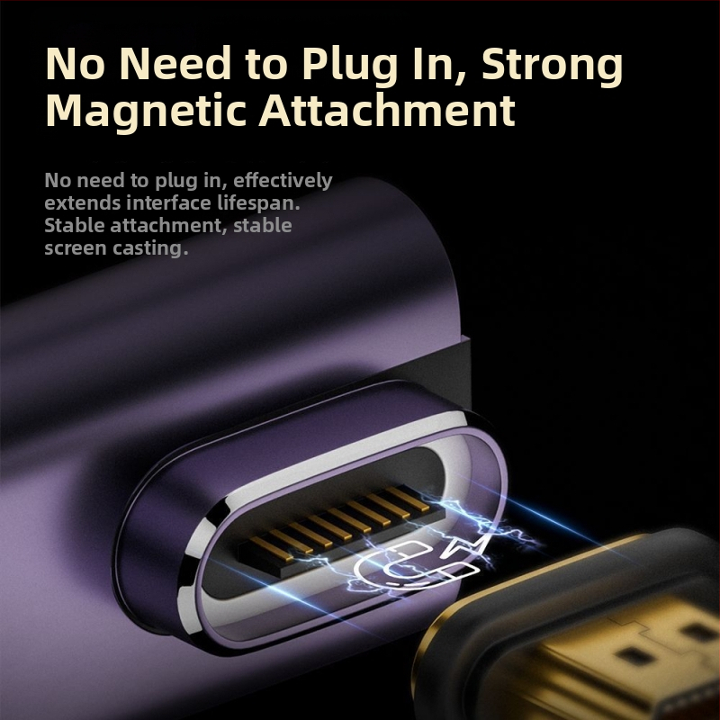 Adaptor magnetic HDMI 2.1, M-F, convertor 8K, cablu HDMI 1,5 m, portabil, cu contacte placate cu aur