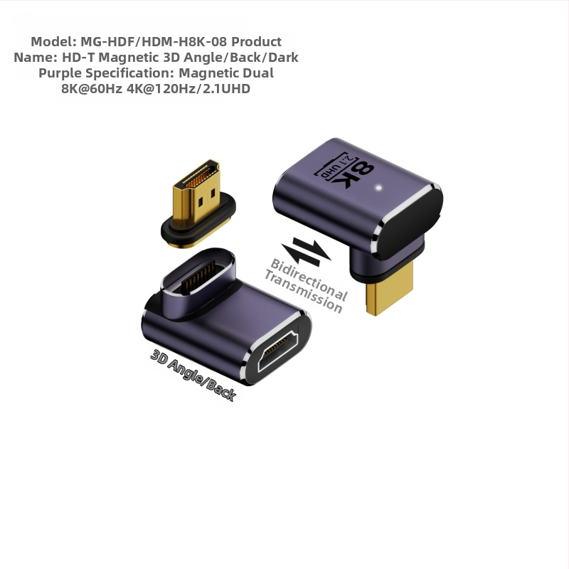 Adaptor magnetic HDMI 2.1, M-F, convertor 8K, cablu HDMI 1,5 m, portabil, cu contacte placate cu aur