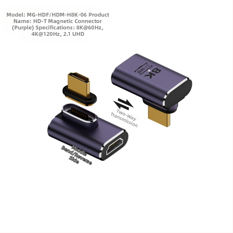Adaptor magnetic HDMI 2.1, M-F, convertor 8K, cablu HDMI 1,5 m, portabil, cu contacte placate cu aur