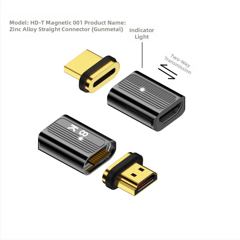 Adaptor magnetic HDMI 2.1, M-F, convertor 8K, cablu HDMI 1,5 m, portabil, cu contacte placate cu aur