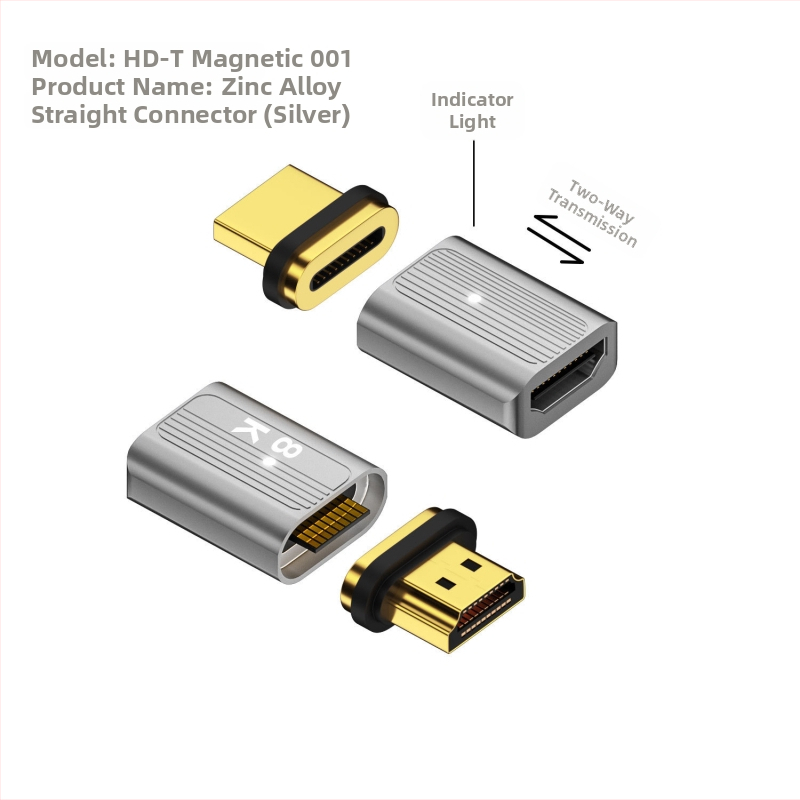 Adaptor magnetic HDMI 2.1, M-F, convertor 8K, cablu HDMI 1,5 m, portabil, cu contacte placate cu aur