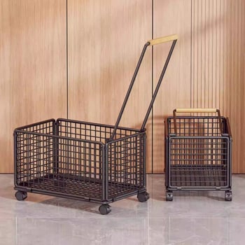 Четириколесна количка за пазаруване от желязо и дърво – подвижна, марка evesigar/Yisijia, товароподемност 1