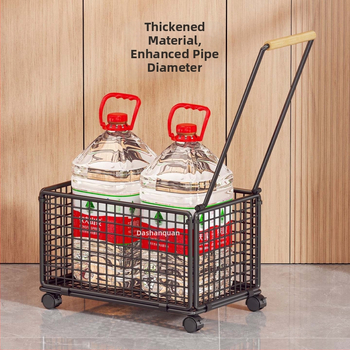 Четириколесна количка за пазаруване от желязо и дърво – подвижна, марка evesigar/Yisijia, товароподемност 1