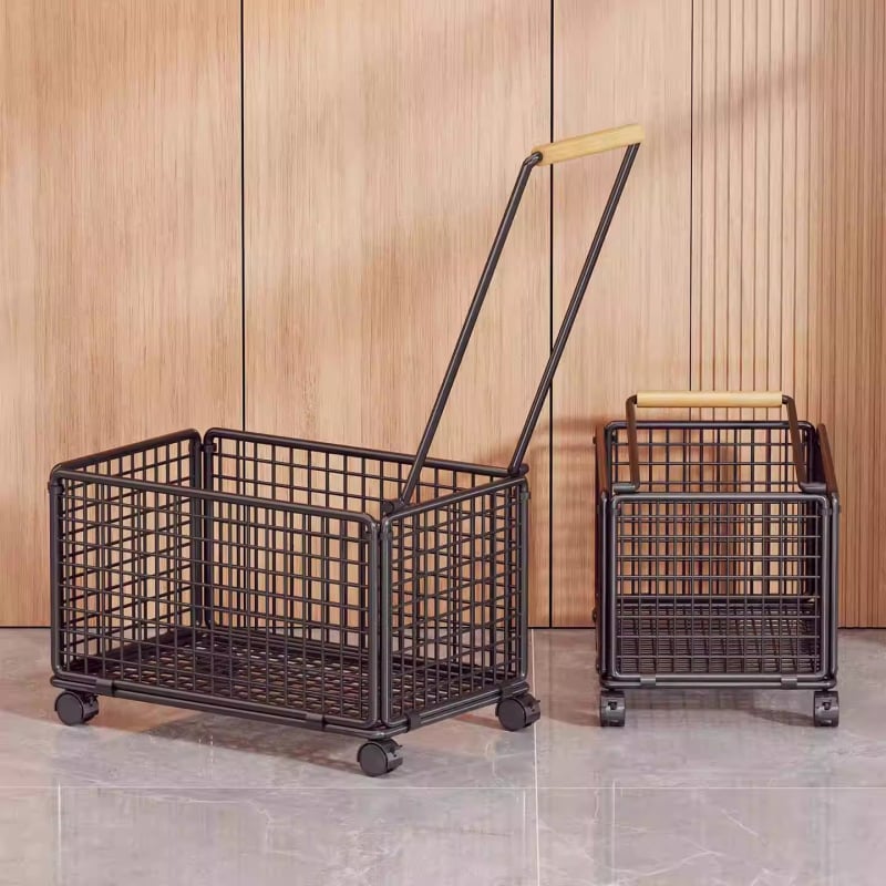 Четириколесна количка за пазаруване от желязо и дърво – подвижна, марка evesigar/Yisijia, товароподемност 1