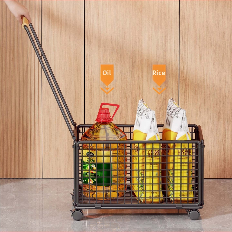 Štvorkolesový nákupný kočík z železa a dreva – pohyblivý, značky evesigar/Yisijia, nosnosť 1