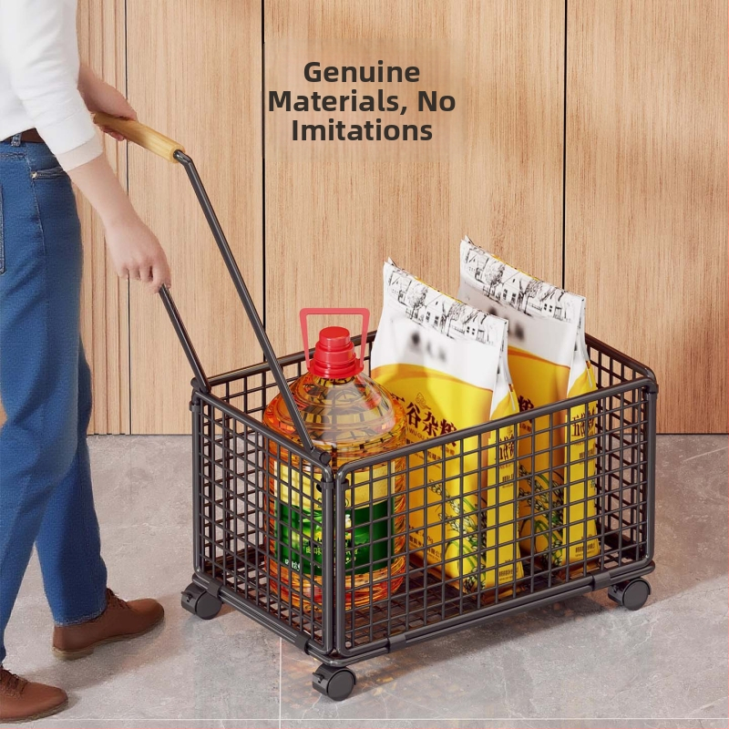 Štvorkolesový nákupný kočík z železa a dreva – pohyblivý, značky evesigar/Yisijia, nosnosť 1