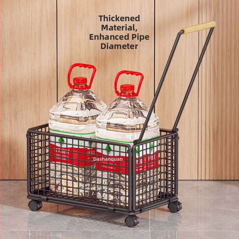 Štvorkolesový nákupný kočík z železa a dreva – pohyblivý, značky evesigar/Yisijia, nosnosť 1