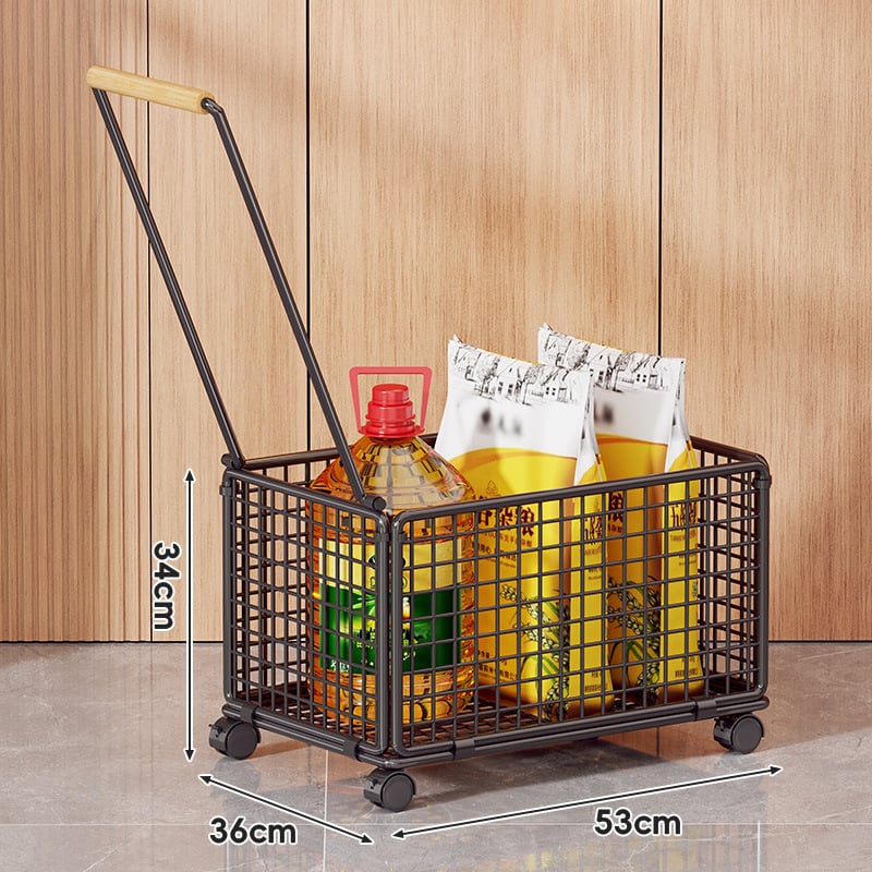 Четириколесна количка за пазаруване от желязо и дърво – подвижна, марка evesigar/Yisijia, товароподемност 1