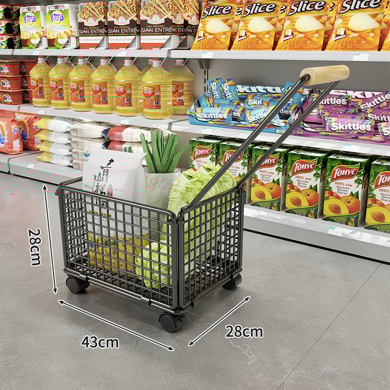 Портативна четириколесна пазарска количка с дърпателна дръжка — от неръждаема и въглеродна стомана, 20 кг товар, модерен минималистичен дизайн