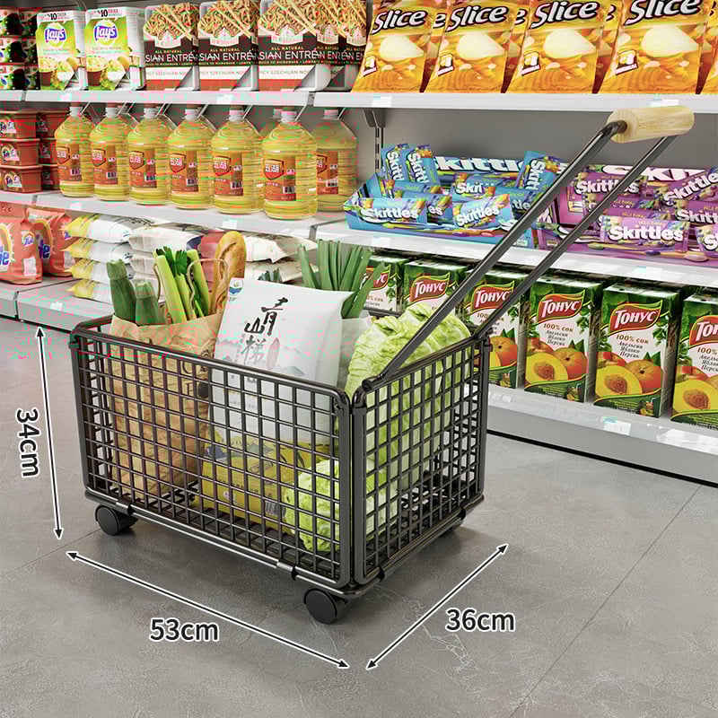 Портативна четириколесна пазарска количка с дърпателна дръжка — от неръждаема и въглеродна стомана, 20 кг товар, модерен минималистичен дизайн