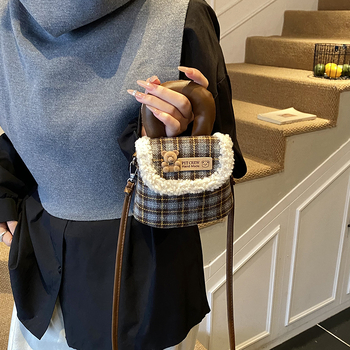 Unisex dječja torbica za rame s motivom medvjedića, karirani mini PU torba, prozračna
