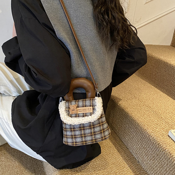 Unisex dječja torbica za rame s motivom medvjedića, karirani mini PU torba, prozračna