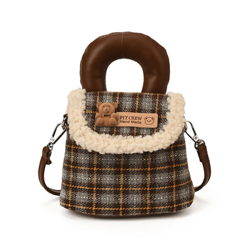 Unisex dječja torbica za rame s motivom medvjedića, karirani mini PU torba, prozračna