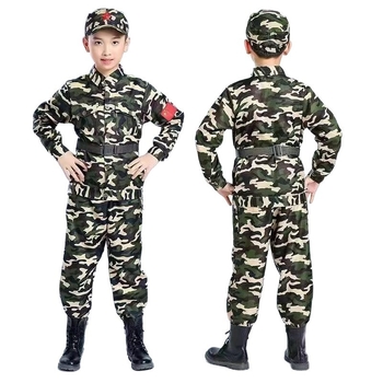 Trening uniforma za djecu, vojnički uzorak, tkanina od pamuk smjese, vlagu odvlači, unisex, pogodna za ljeto, proljeće i jesen