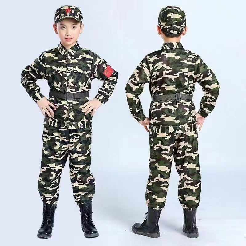 Trening uniforma za djecu, vojnički uzorak, tkanina od pamuk smjese, vlagu odvlači, unisex, pogodna za ljeto, proljeće i jesen