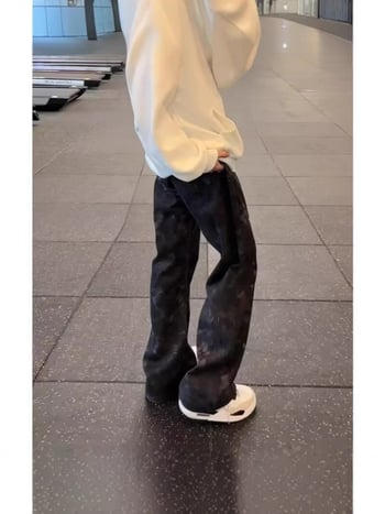 Meeste jeanid - sirge lõikega, keskmine vöökoht, tõmblukk, kamuflaažmuster, denim 30–50% polüestrit