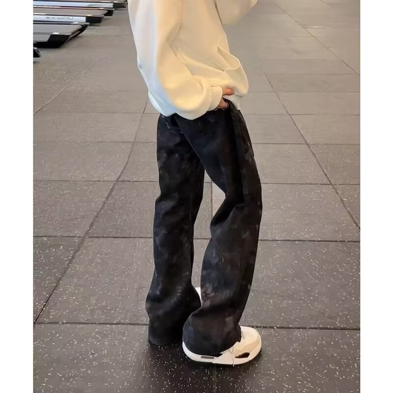 Meeste jeanid - sirge lõikega, keskmine vöökoht, tõmblukk, kamuflaažmuster, denim 30–50% polüestrit