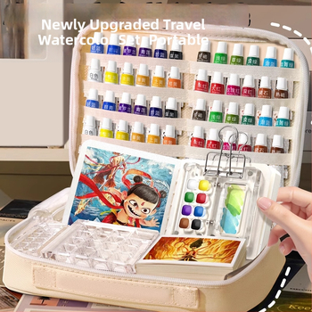 Set za crtanje vodovkama, akrilom i gouacheom, s mini pločom od oraha i alatima za crtanje od oraha