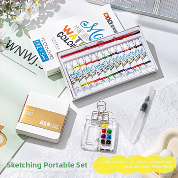 Set za crtanje vodovkama, akrilom i gouacheom, s mini pločom od oraha i alatima za crtanje od oraha
