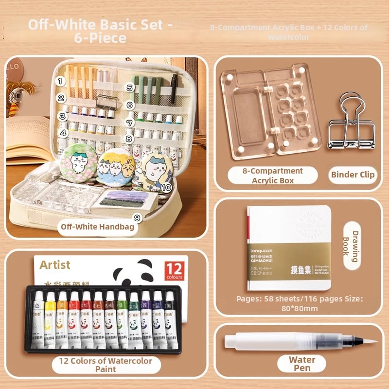 Set za crtanje vodovkama, akrilom i gouacheom, s mini pločom od oraha i alatima za crtanje od oraha