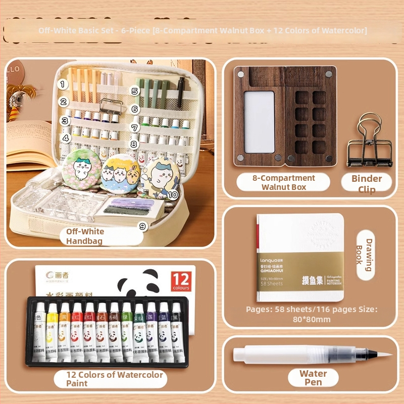 Set za crtanje vodovkama, akrilom i gouacheom, s mini pločom od oraha i alatima za crtanje od oraha