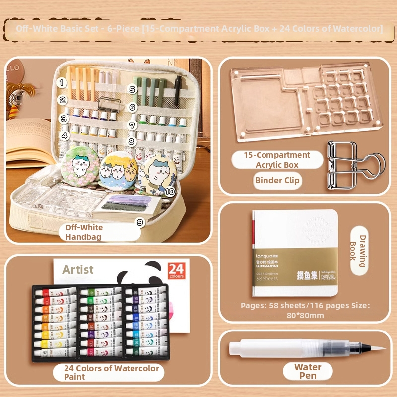 Set za crtanje vodovkama, akrilom i gouacheom, s mini pločom od oraha i alatima za crtanje od oraha