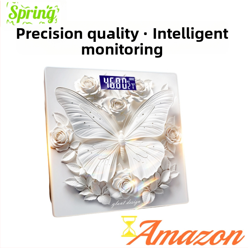 Váha na telesný tuk s 3D motýľ dizajnom, 180 kg kapacita, ABS konštrukcia, bezdrôtový dosah 5 m, napájanie 220V, meranie telesného tuku a vody