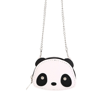 Novčanik s mini lančanim remenom, okrugli oblik, model Little Panda, zatvarač, PU koža