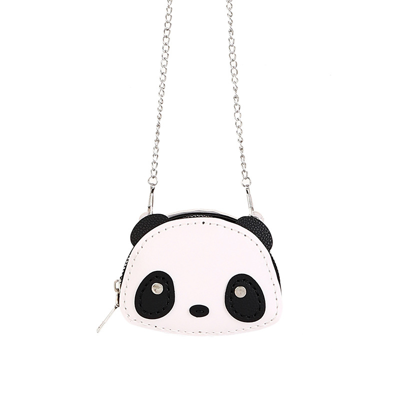 Novčanik s mini lančanim remenom, okrugli oblik, model Little Panda, zatvarač, PU koža