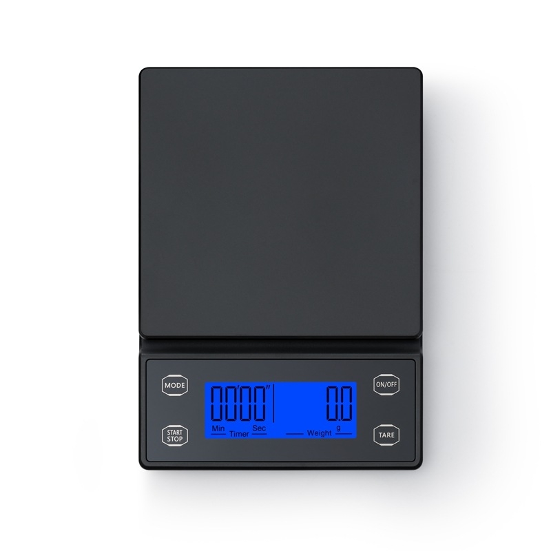 Кафе дигитална везна с автоматично измерване на времето, модел DH-8701, капацитет 5 кг, размери 19×13.2×2.2 cm, захранване 2×AAA