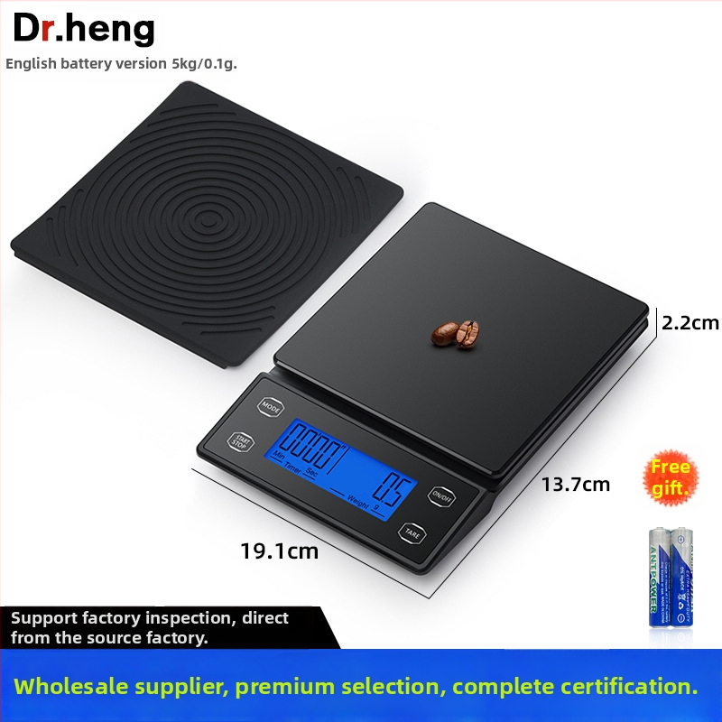 Digitálna váha na kávu s automatickým načasovaním, model DH-8701, nosnosť 5 kg, rozmery 19×13.2×2.2 cm, napájanie 2×AAA