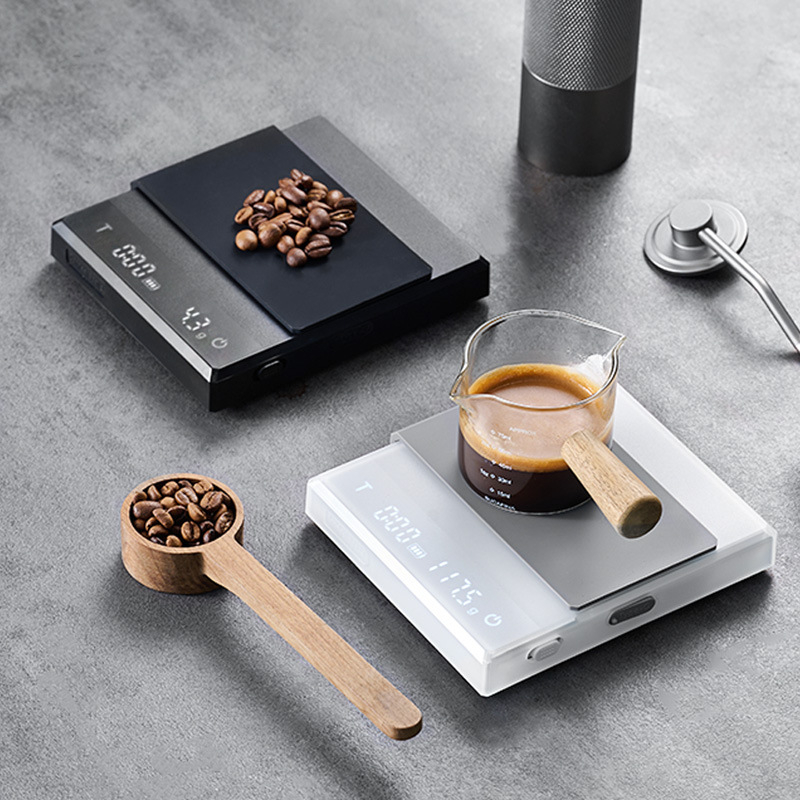 Електронна везна за кафе за ръчно приготвено еспресо, умна тъчскрийн таймер, портативна презареждаща се пластмасова везна