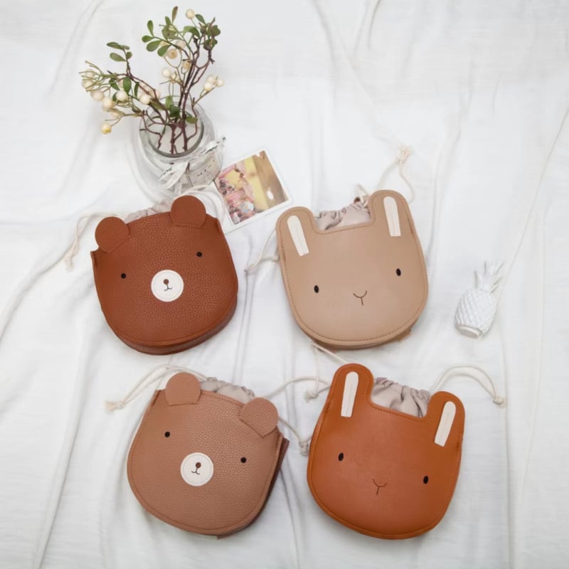 Unisex dječja torba s vezicama – dizajn medvjedić i zeko, PU koža, vodootporna i otporna na habanje, kompaktna za pohranu — Jin Yuna Children's Bag