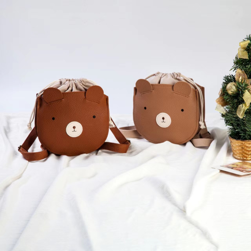 Unisex dječja torba s vezicama – dizajn medvjedić i zeko, PU koža, vodootporna i otporna na habanje, kompaktna za pohranu — Jin Yuna Children's Bag
