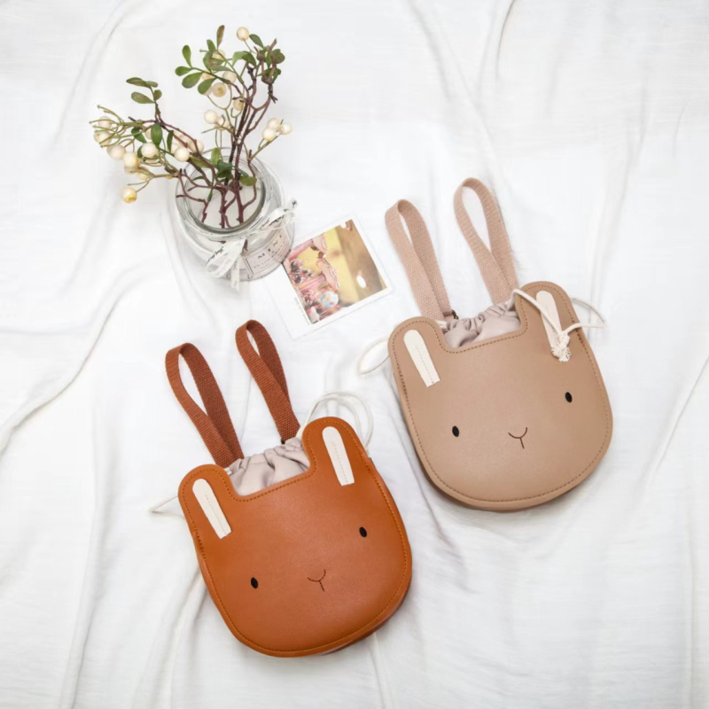 Unisex dječja torba s vezicama – dizajn medvjedić i zeko, PU koža, vodootporna i otporna na habanje, kompaktna za pohranu — Jin Yuna Children's Bag