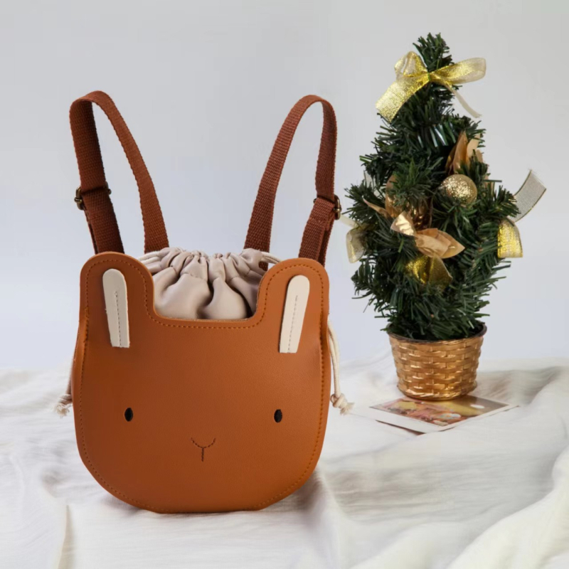 Unisex dječja torba s vezicama – dizajn medvjedić i zeko, PU koža, vodootporna i otporna na habanje, kompaktna za pohranu — Jin Yuna Children's Bag