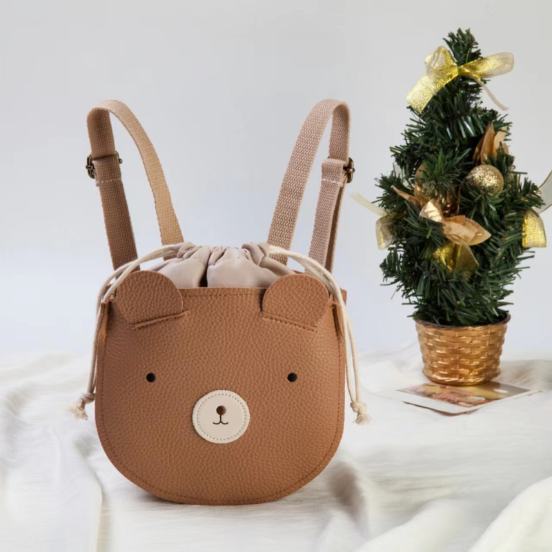 Unisex dječja torba s vezicama – dizajn medvjedić i zeko, PU koža, vodootporna i otporna na habanje, kompaktna za pohranu — Jin Yuna Children's Bag