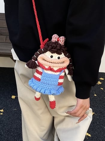 Pletena crossbody torbica za djevojčice, s prugastim uzorkom i crtanim motivom, može pohraniti sitnice, pogodna za osnovnu školu