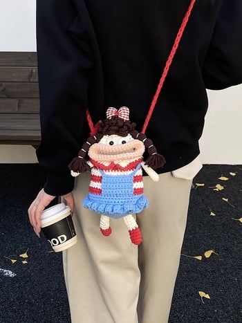 Pletena crossbody torbica za djevojčice, s prugastim uzorkom i crtanim motivom, može pohraniti sitnice, pogodna za osnovnu školu
