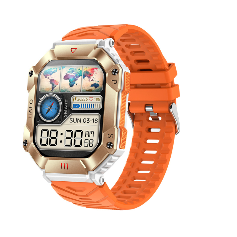 Ceas inteligent cu busolă, altimetru, tensiune arterială, apel Bluetooth și ecran AMOLED pătrat