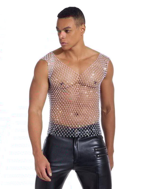 Polüestrist bezvarrukiga top koos kristallidega, slim-fit, 50% polüester, õhuke kangas, igapäevane tänav stiil