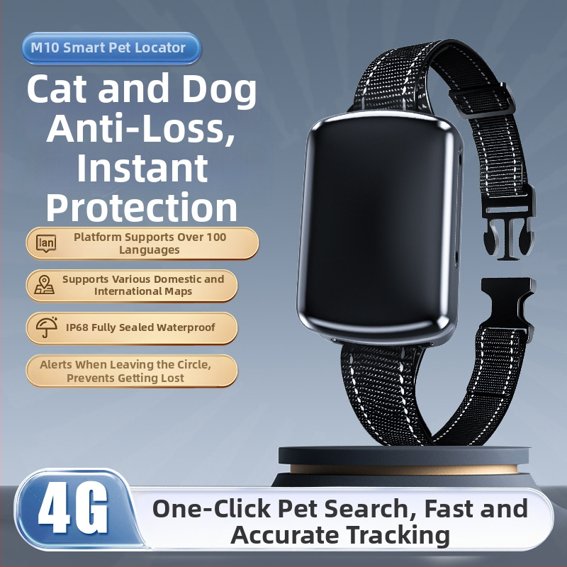 4G GPS локатор за домашни любимци (котки и кучета), IP68 водоустойчив, GPS точност 5 м, модел M10, батерия 72 часа, аларми: вибрация, мобилно уведомление и аларма за ограда