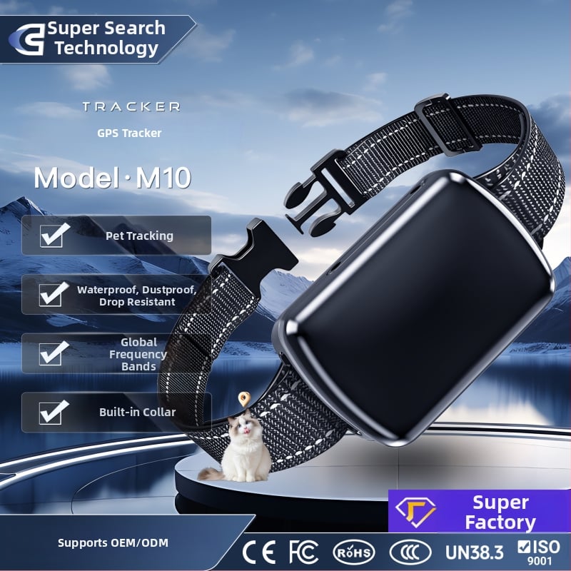 4G GPS локатор за домашни любимци (котки и кучета), IP68 водоустойчив, GPS точност 5 м, модел M10, батерия 72 часа, аларми: вибрация, мобилно уведомление и аларма за ограда