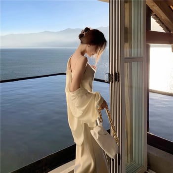 Pántos ruha, koreai stílus, egy darabból álló, kerek nyakú, ujjatlan, A-vonalú sziluett, közepes hosszúságú, poliészter-spandex keverék