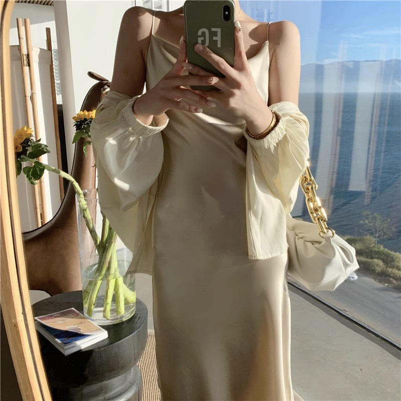 Pántos ruha, koreai stílus, egy darabból álló, kerek nyakú, ujjatlan, A-vonalú sziluett, közepes hosszúságú, poliészter-spandex keverék