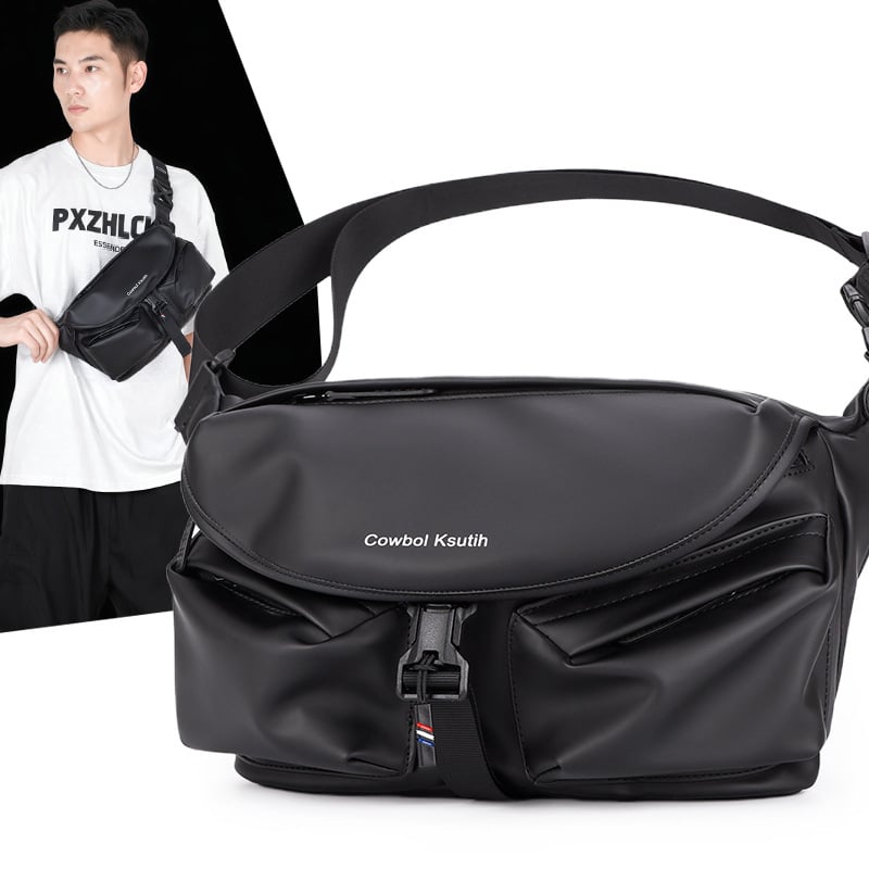 Muška chest bag preko ramena – PU materiјal, poliester podstava, funkcija pohrane, jednobojni uzorak