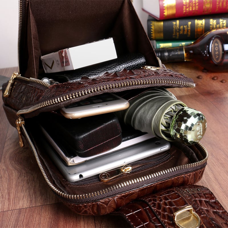 Jacilo 9636 Muška chest bag – prava koža, vodootporna, jednobojna boja, casual stil