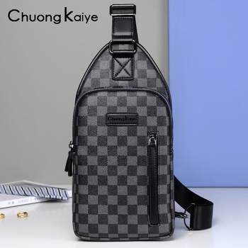 Muška chest bag, karirani uzorak, sintetička mikrovlakana koža, otporna na habanje, velika zapremina, preko ramena