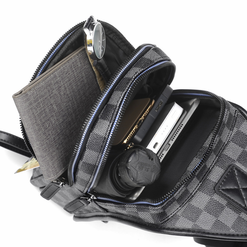 Muška chest bag, karirani uzorak, sintetička mikrovlakana koža, otporna na habanje, velika zapremina, preko ramena